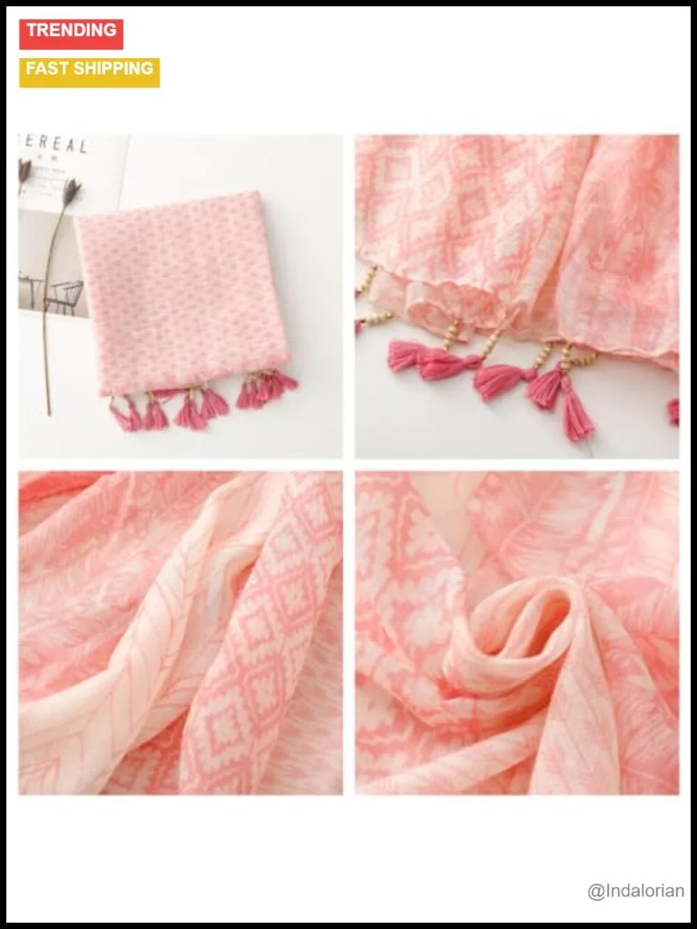 Boho Lightweight Pashmina Scarf Wrap with Fringed Beads for Travel